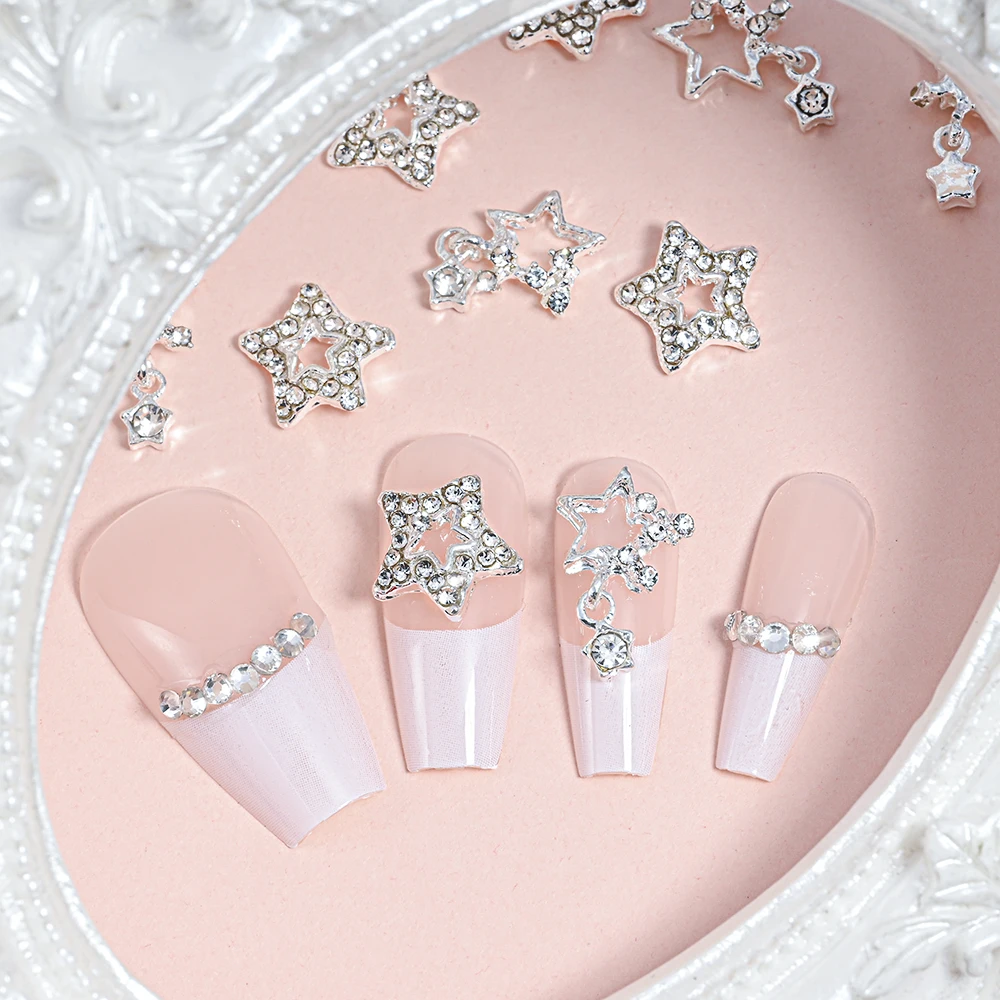 

10pcs Silver Gold Pentagram Star Nail Art Charm Shiny Luxury Jewelry Crystal Rhinestones Gem Alloy DIY Manicure Accessories