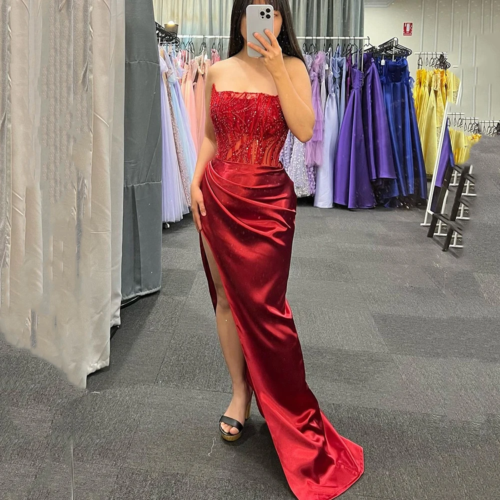 Msikoods Red Mermaid Evening Dresses For Wedding Party Engagement Gowns Slit Strapless Sequins Lace Formal Prom Gown
Msikoods Red Mermaid Evening Dresses For Wedding Party Engagement Gowns Slit Strapless Sequins Lace Formal Prom Gown