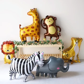 정글 동물 알루미늄 호일 풍선, 기린 사자, 원숭이, 코끼리, 사파리 파티 장식, 생일 장식 글로보
