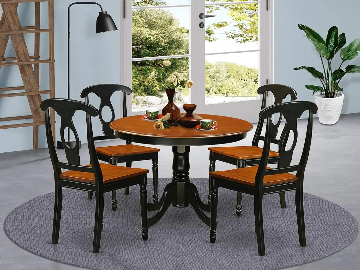

East West Furniture HLKE5-BCH-W, набор столов для столовой из 5 предметов включает круглый кухонный стол с подставкой и 4 обеденными стульями,
