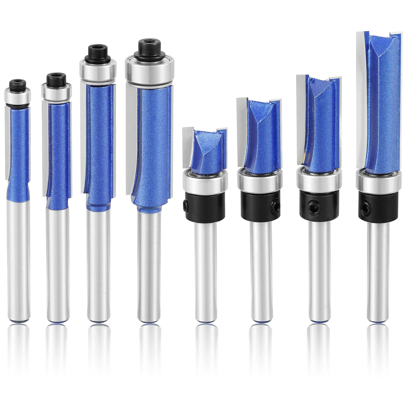 8Pcs 1/4inch Shank Flush Trim Router Bits and Pattern Flush Trim Router Bits Set Steel Bottom Bearing Wood Milling Cutter Sturdy
8Pcs 1/4inch Shank Flush Trim Router Bits and Pattern Flush Trim Router Bits Set Steel Bottom Bearing Wood Milling Cutter Sturdy