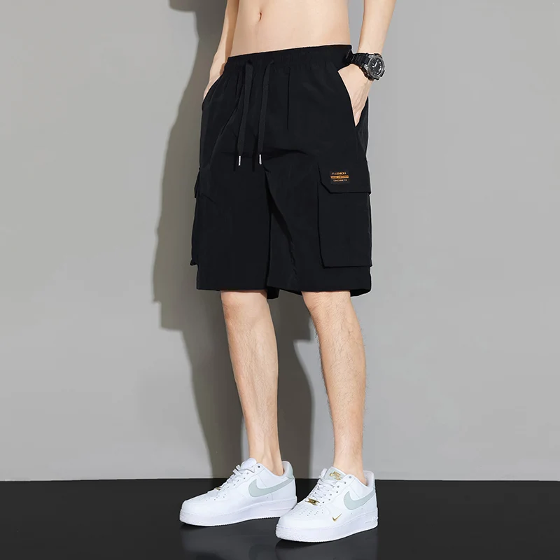 

Korean Solid Color Basic Casual Shorts Men's Clothing Youthful Vitality Summer Safari Style Fashion Pockets Spliced Knee Pants