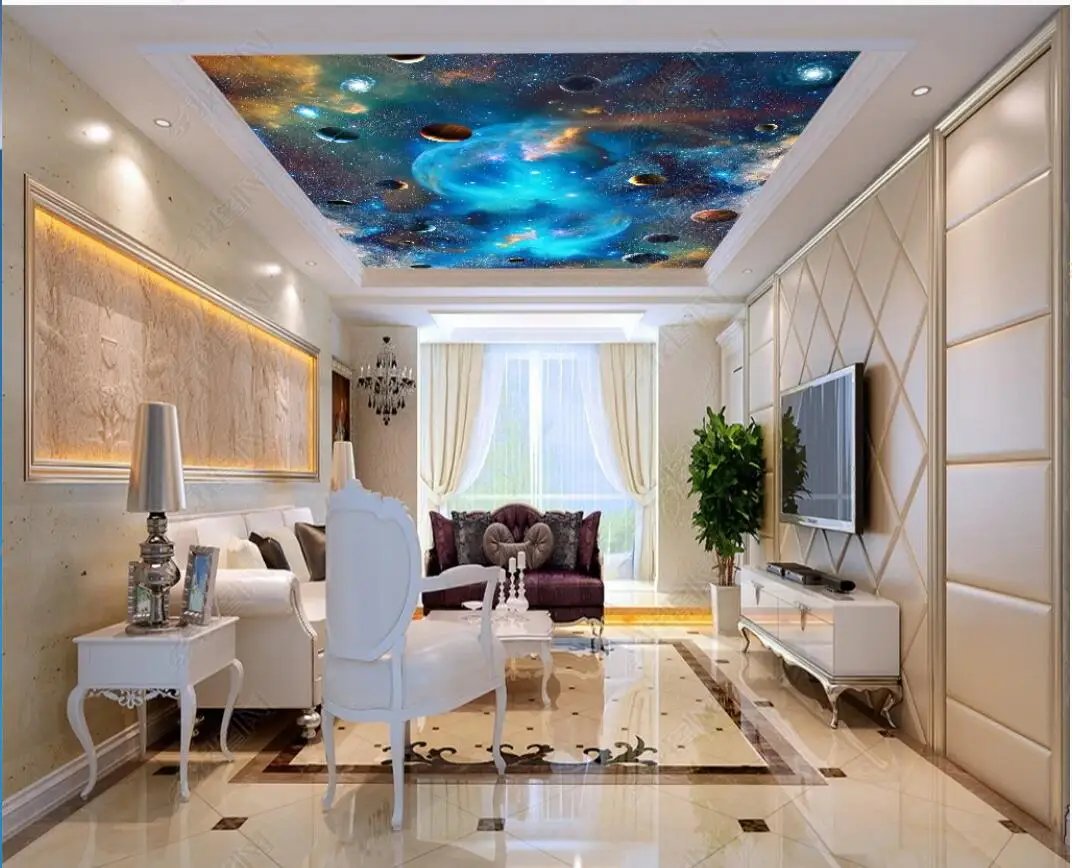 

3d ceiling wallpaper mural Dream Space, Starry Sky, Planet Universe painting home decor custom photo Wallpaper for living room