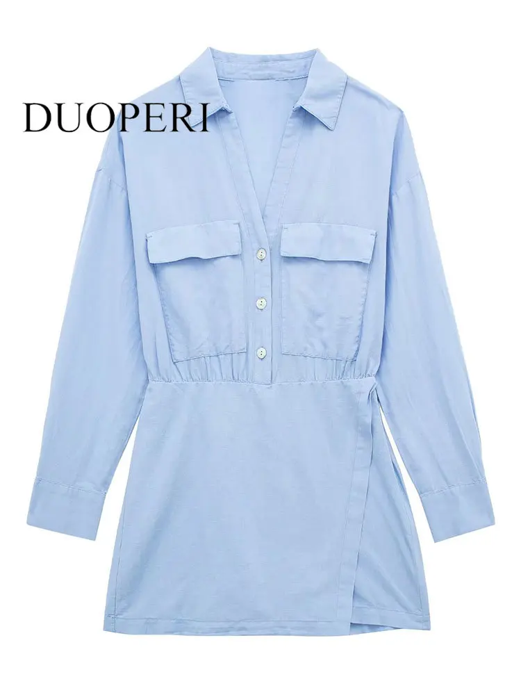DUOPERI Women Fashion With Pockets Blue Single Breasted Playsuits Vintage Lapel Neck Long Sleeves Female Chic Lady Rompers
DUOPERI Women Fashion With Pockets Blue Single Breasted Playsuits Vintage Lapel Neck Long Sleeves Female Chic Lady Rompers