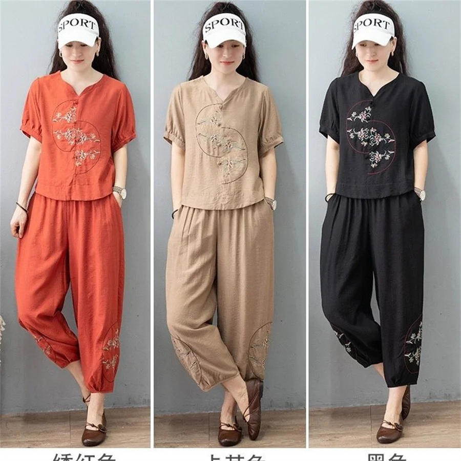 Women Sport Tracksuit T Shirt Top And Pant Two Piece Set Female 2 Piece Suit Fashion Letter Embroidery Summer Clothes 5XL 
Women Sport Tracksuit T Shirt Top And Pant Two Piece Set Female 2 Piece Suit Fashion Letter Embroidery Summer Clothes 5XL