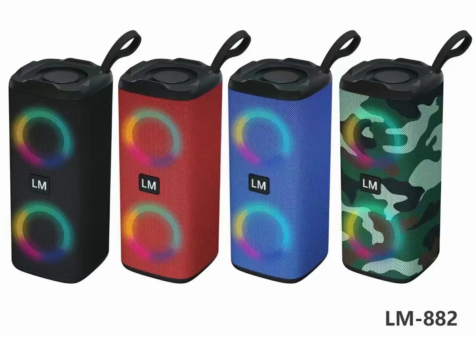 Wireless Bluetooth speaker LM-882 dual speaker LED lights surround high-power heavy subwoofer card player
Wireless Bluetooth speaker LM-882 dual speaker LED lights surround high-power heavy subwoofer card player
