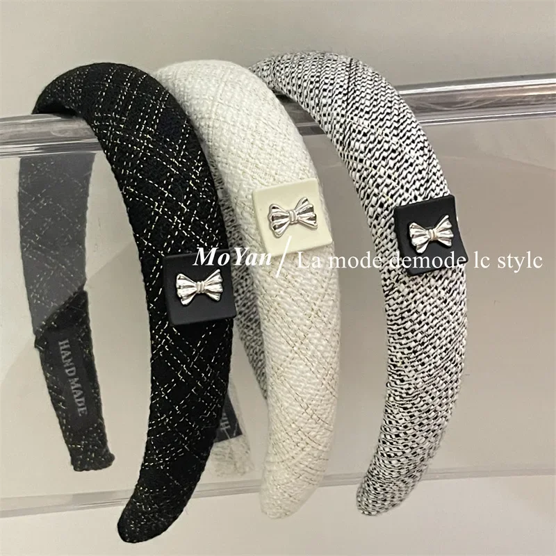 

French Silver Label Bow Style Hair Hoop For Women Wide-Brimmed High-Head Headband Retro Temperament Face Wash Hair bundle