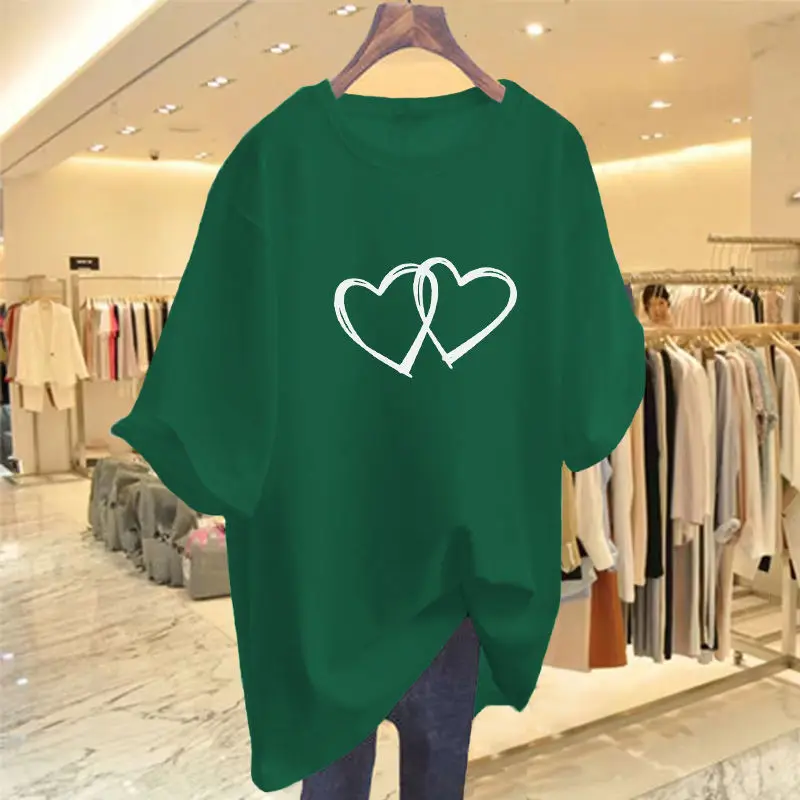

Women's Love Print Plus Size T Shirt Tops Summer New Short Sleeve O-Neck Loose Simplicity Pullovers Casual Fashion Clothing