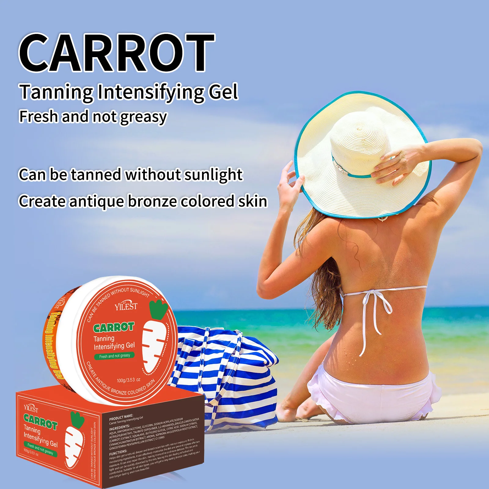 Carrot-Infused Sunless Tanning Gel - Achieve Natural Sun-Kissed Glow, Essential Bronzer for UV-Free Tan & Sunbathing. 4 S6c1a981260f64e54a4f024f943c658a8f