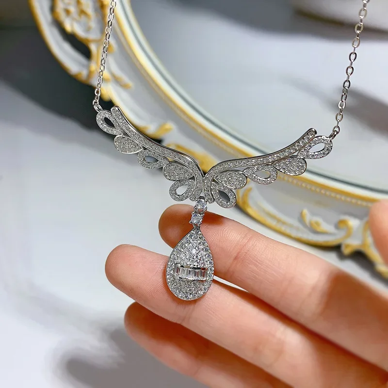 

Angle Wings Diamond Pendant Necklace 925 Sterling Silver Party Wedding Chocker Necklace for Women Bridal Pendant jewelry Gift