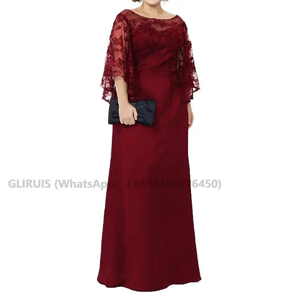 

Long Sleeve Lace Top Plus Size Mother of the Bride Dress Floor Length Long Column Women Formal Evening Gowns Mother of Groom
