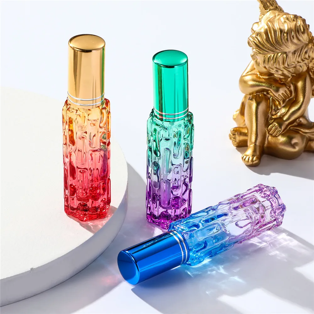 

10ml Gradient Colored Glass Perfume Bottle Square Empty Spray Bottle Refillable Atomizer Sample Vials Travel Cosmetic Containers