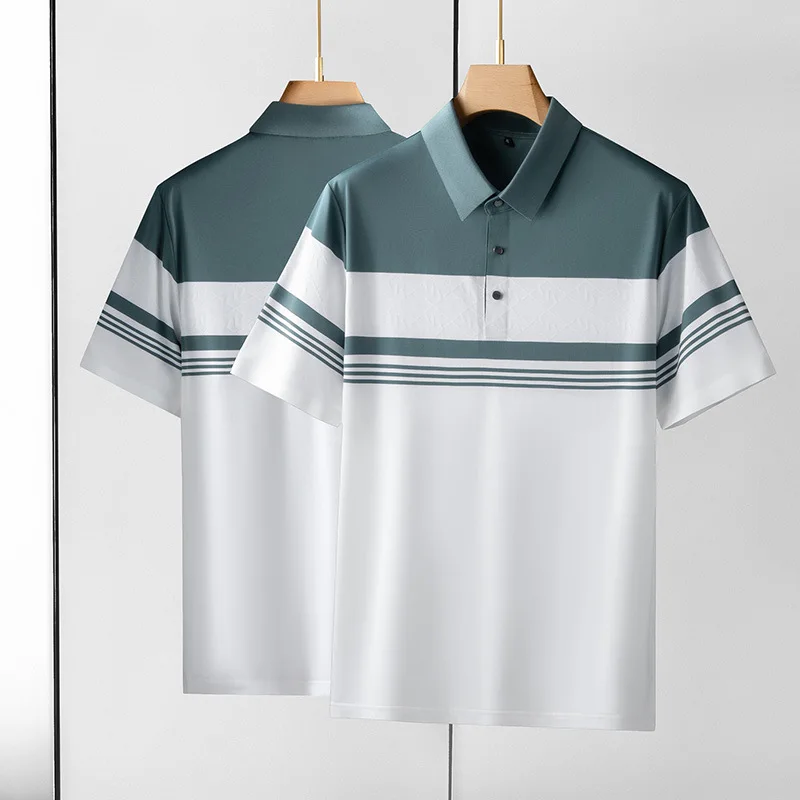 

New Arrival Suepr Large Short-sleeved Men's Summer Light Luxury Short Sleeve Ice Silk Casual T Shirt Plus Size XL-4XL5XL 6XL 7XL
