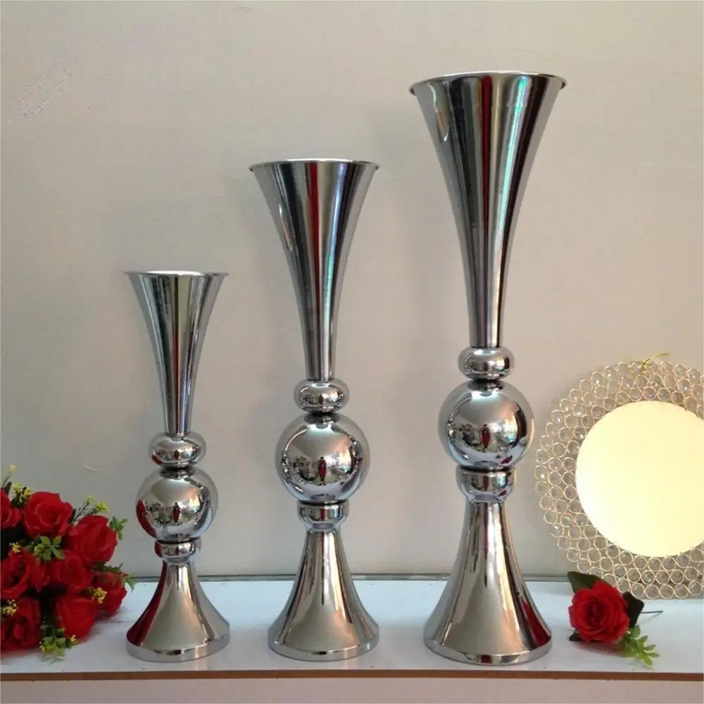 

Серебряные/золотые вазы для цветов, форма трубы, свадебный стол, центральный столик, дорожная свинцовая Цветочная ваза, 3 размера, 10 шт./партия