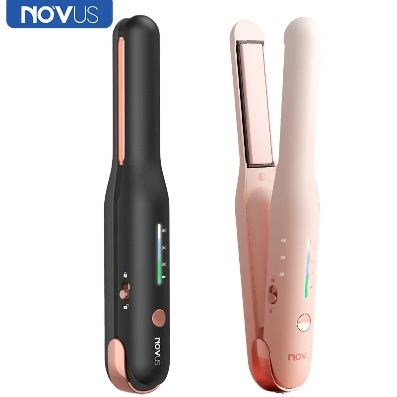 

NOVUS Cordless Hair Straightener and Curler 2 in 1 USB Mini Ceramics Fast Heating Portable Flat Iron Hair Tools for Travel