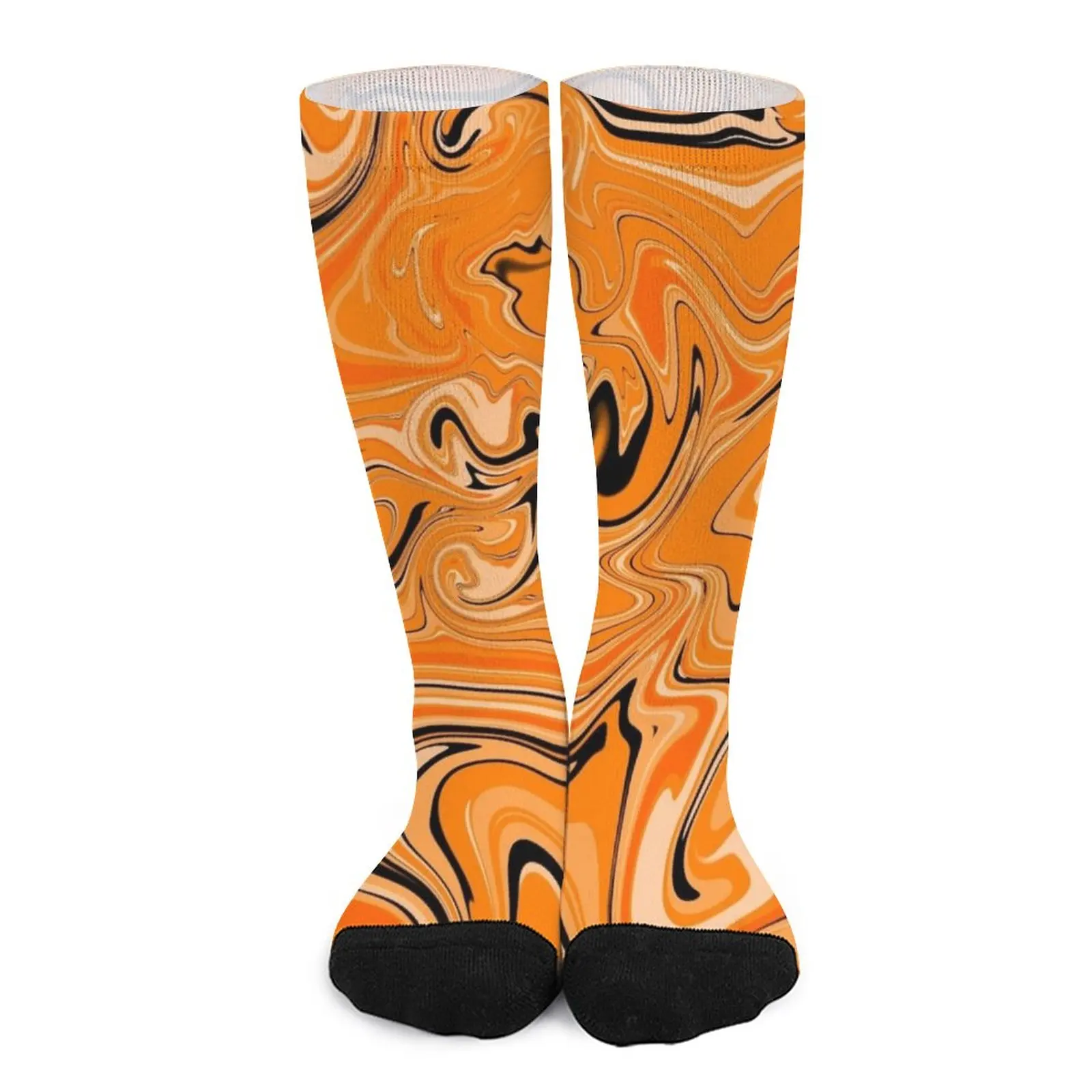 

Halloween Orange Black Wavy Marble Abstract Swirl Pattern Socks Men′s sock funny gift