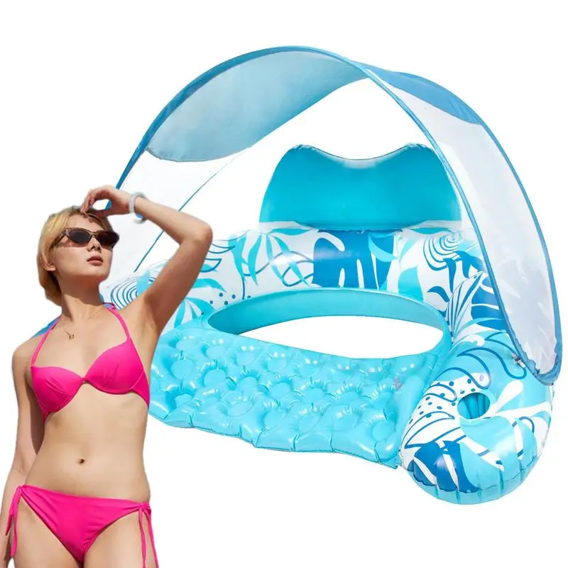 

Pool Floats With Canopy Adult Float Lounge Chairs With Headrest Pool Float With Detachable UPF 50 Sunshade And Cup Holders