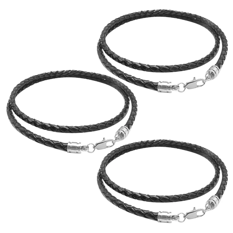 

Мужское ожерелье 3X Jewelry-шнур 3 мм-кожа-нержавеющая сталь-для мужчин-цвет черный серебристый-с подарочным мешком-60 см