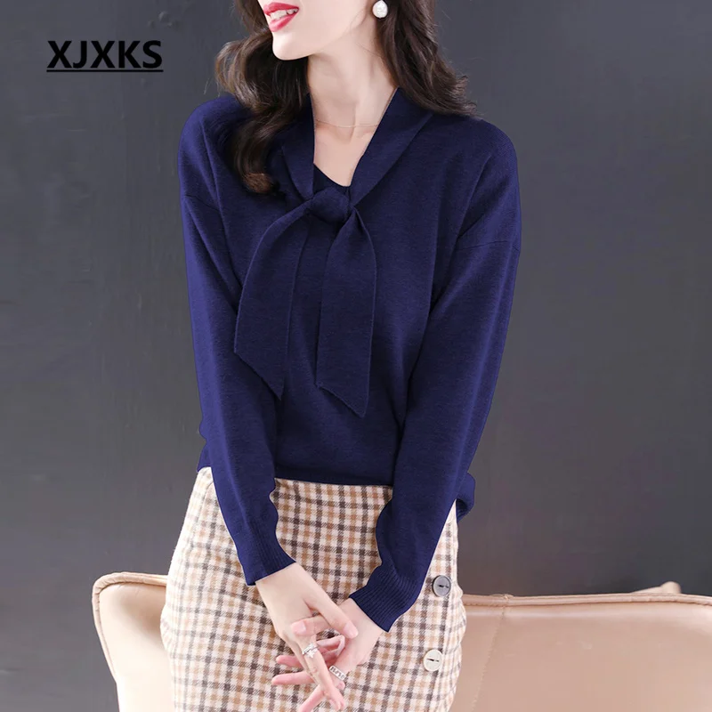 XJXKS Solid Color All-match Women's Sweater 2022 Autumn And Winter New Fashion Bow Neck Pullover Wool Knitted Jumper
XJXKS Solid Color All-match Women's Sweater 2022 Autumn And Winter New Fashion Bow Neck Pullover Wool Knitted Jumper