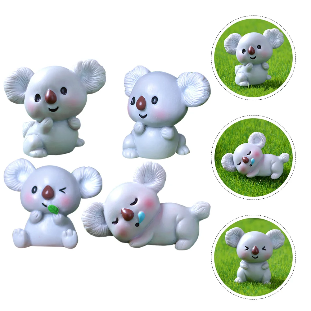 

4 Pcs Micro Landscape Koala Miniatures Figurine Decor Statue Adorn Animal Desktop Ornament Resin Figure Cartoons