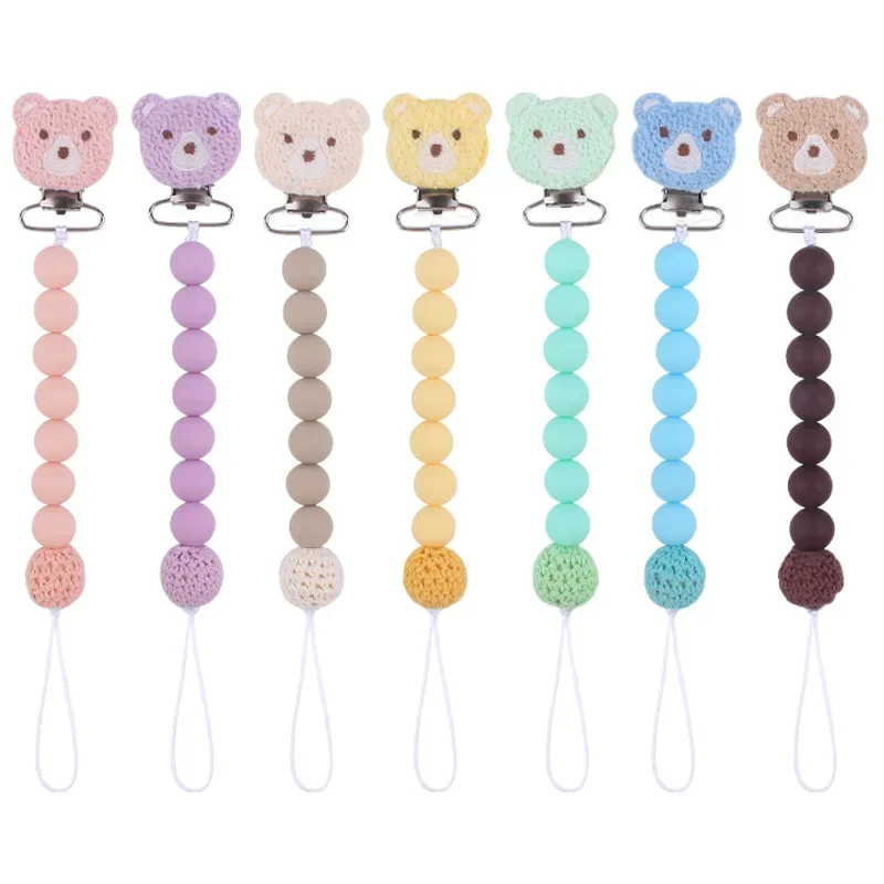 

Baby Cartoon Bear Chain Pacifier Clips Silicone Beads Infant Nipple Appease Soother Chain Dummy Holder Nipple Clip Teether Toys