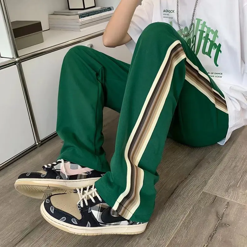 

2022 New Arrivals Striped Vintage Green Casual Men Tracksuit Pants All-match Sweatpants Male Baggy Women Straight Long Trousers