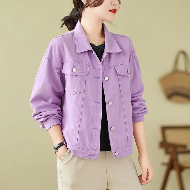 

new fashion Women Denim Jacket Spring Autumn Korean Candy color Jean Short Coat Casual Tops Loose ladies Cowboy Outerwear T110