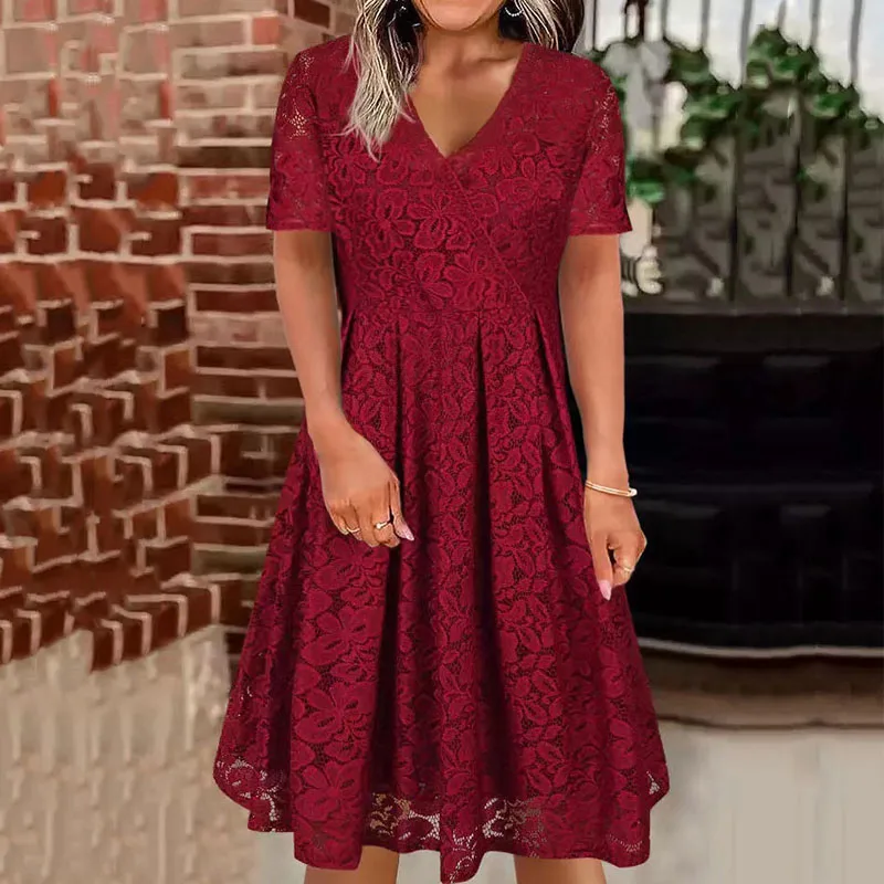 Summer Fashion Pleat Solid Party Dress 2023 Women Casual Short Sleeve Loose A-Line Dress Elegant Lace Embroidery Vacation Dress
Summer Fashion Pleat Solid Party Dress 2023 Women Casual Short Sleeve Loose A-Line Dress Elegant Lace Embroidery Vacation Dress