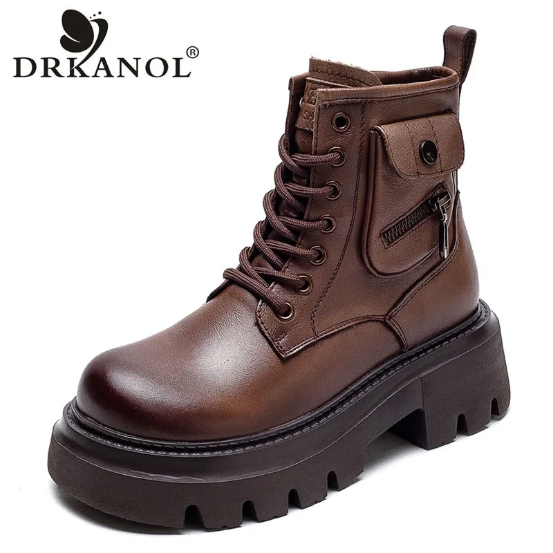 DRKANOL Chunky Platform Ankle Boots For Women Handmade Retro Genuine Cow Leather Thick High Heel Zipper Casual Short Boots Lady
DRKANOL Chunky Platform Ankle Boots For Women Handmade Retro Genuine Cow Leather Thick High Heel Zipper Casual Short Boots Lady