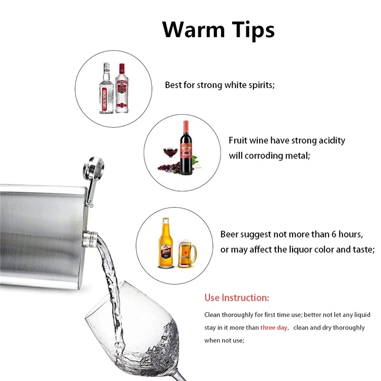 Description Picture 4 of item1/2/3/4/5/6/7/8/9/10/12/18oz Stainless Steel Hip Flask with Funnel Pocket Hip Flask Alcohol Whiskey Hip Flask Screw Cap