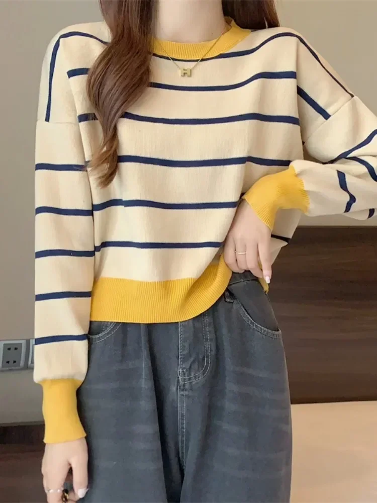 New Striped Sweater Women Knitted Pullover Spring Autumn Long Sleeve Knitwear Korean Bottoming Shirt Jumpers B92
New Striped Sweater Women Knitted Pullover Spring Autumn Long Sleeve Knitwear Korean Bottoming Shirt Jumpers B92