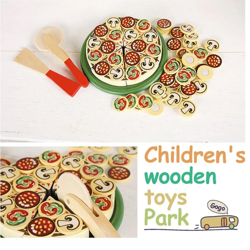 

Wood Pizza Toy Educational Food Slicing Tool Set Kids Children Pretend Cooking Kitchen Early Education Party Favors