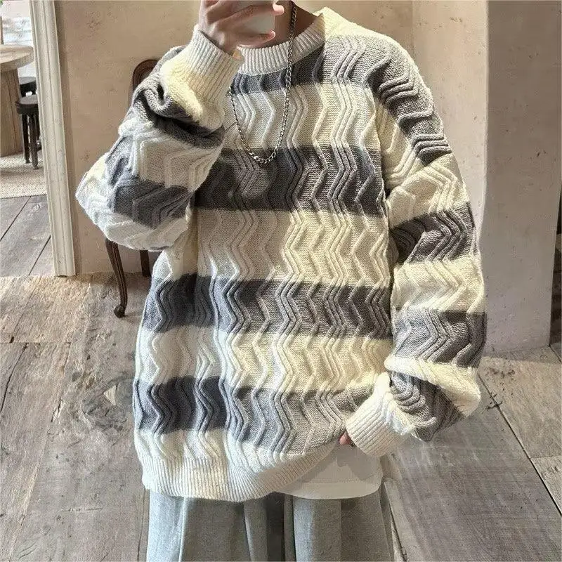 Sweater Men Harajuku Fashion Knitted Hip Hop Streetwear Stripe Pullover Oversized Casual O-Neck Women Vintage Sweaters F128
Sweater Men Harajuku Fashion Knitted Hip Hop Streetwear Stripe Pullover Oversized Casual O-Neck Women Vintage Sweaters F128