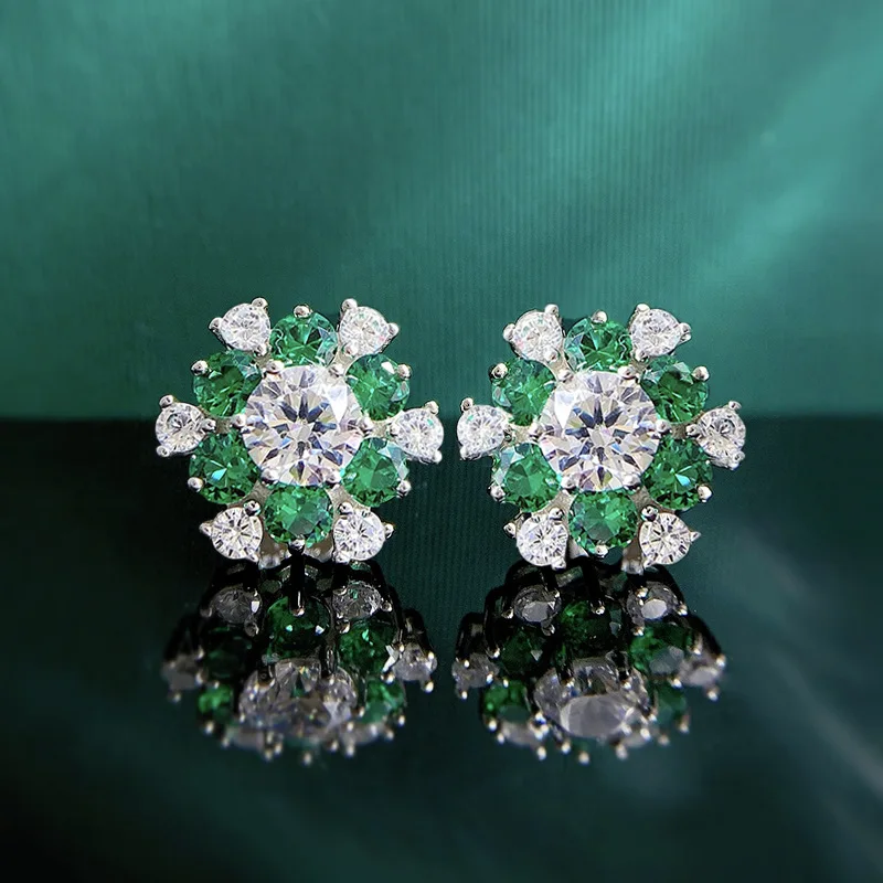 

S925 silver imitation Emerald one carat stamen earrings Fashion simple everyday women's earrings