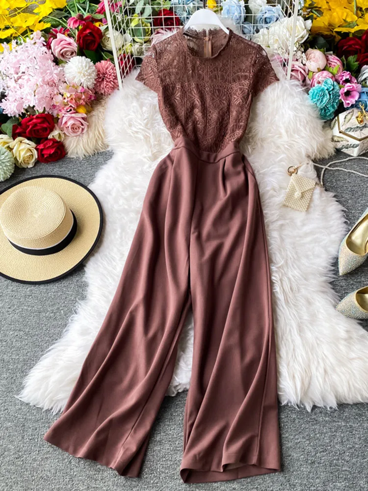 Women Summer Jumpsuits Temperament and Sexy Lace Splice Slim Waist High Waist Straight Sleeve One Piece Pants Fashion D3852
Women Summer Jumpsuits Temperament and Sexy Lace Splice Slim Waist High Waist Straight Sleeve One Piece Pants Fashion D3852