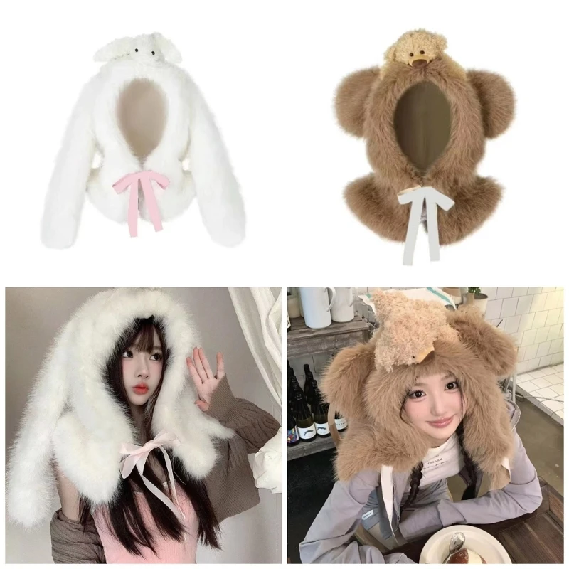 

Ear Flap Hat for Teens Girl Bear Ear Plush Hat Cold Weather Shawl Hat Outdoor Activity Ear Protective Head Accessories