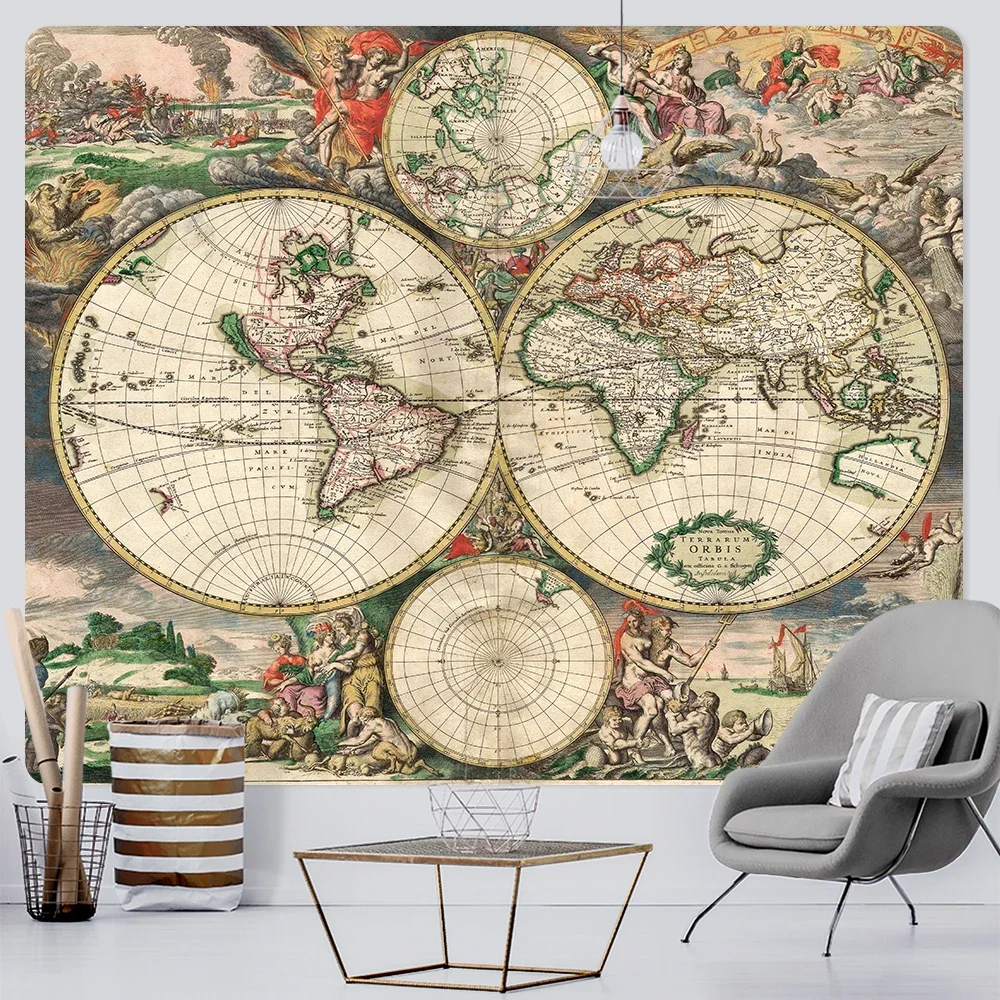 

Medieval map nostalgic home decor tapestry hippie bohemian wall hanging bedroom wall decoration background cloth