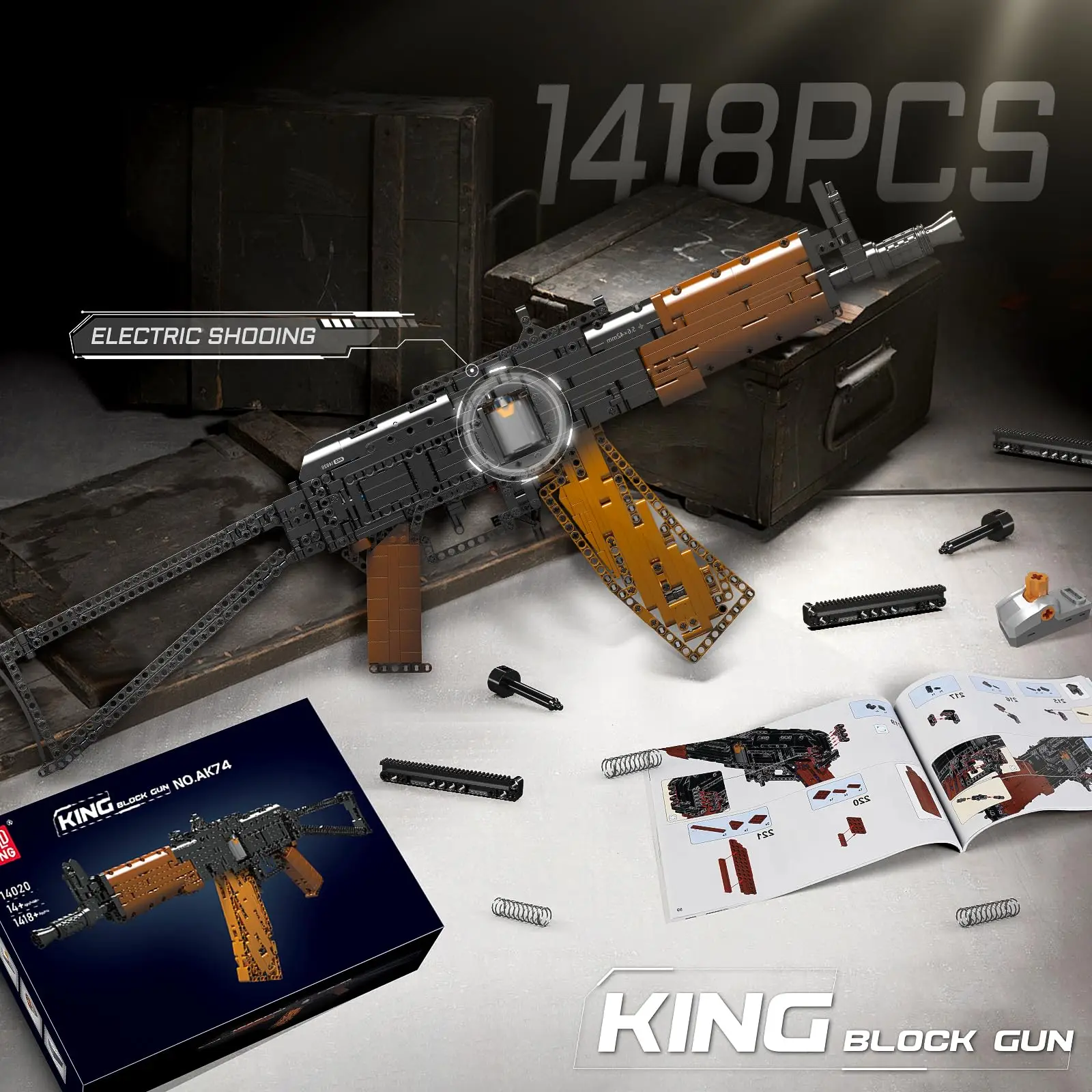 1418PCS AK-47 Assault Rifle Building Blocks DIY Assembling Building Toy With Motor Simulation Emission Military Weapon Set 14020 1418PCS AK-47 Assault Rifle Building Blocks DIY Assembling Building Toy With Motor Simulation Emission Military Weapon Set 14020