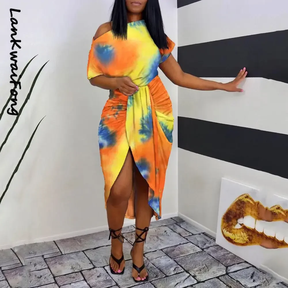 LKF Summer New Arrival Sexy Women's Dress Short Sleeve Slant Collar Irregular Slim Print Commuter Dress 
LKF Summer New Arrival Sexy Women's Dress Short Sleeve Slant Collar Irregular Slim Print Commuter Dress