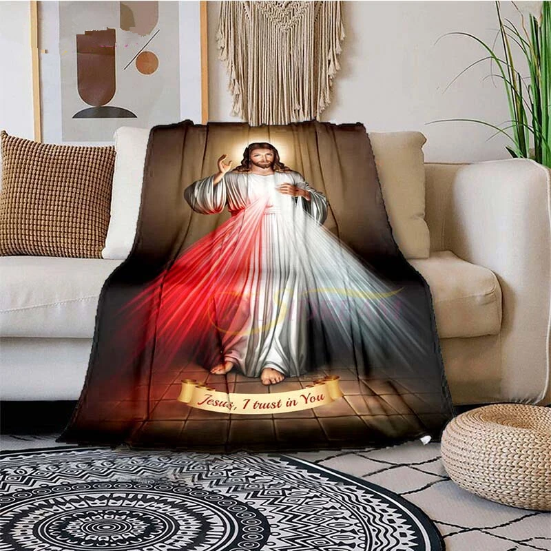 

Jesus Blanket Cover Christ Blankets for Beds Sofas Soft Bed Sheet Warm Throw Blanket Bedspread Bedding Queen Size Room Decor