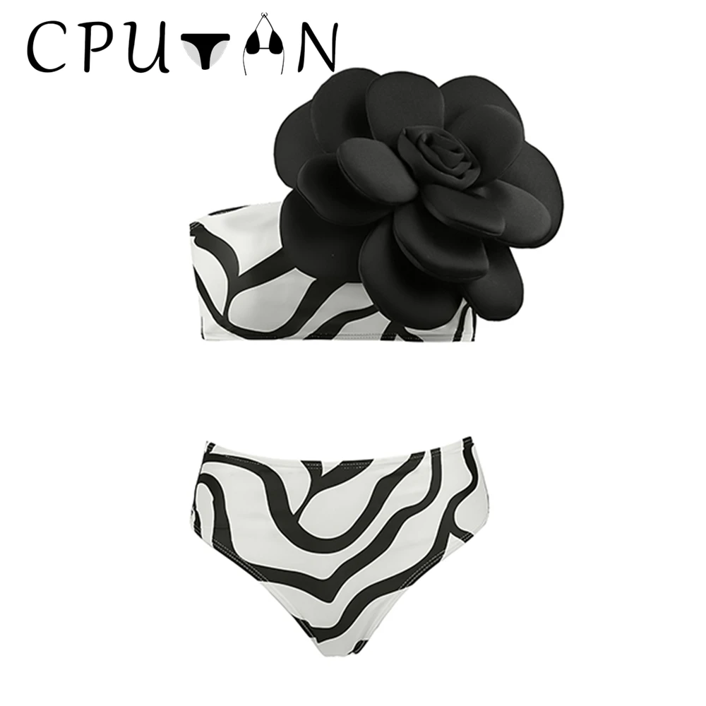 

CPUTAN 2024 сексуальный 3D Цветочный комплект бикини на одно плечо женский купальник с высокой талией и юбкой бикини купальник пляжный купальный костюм платье