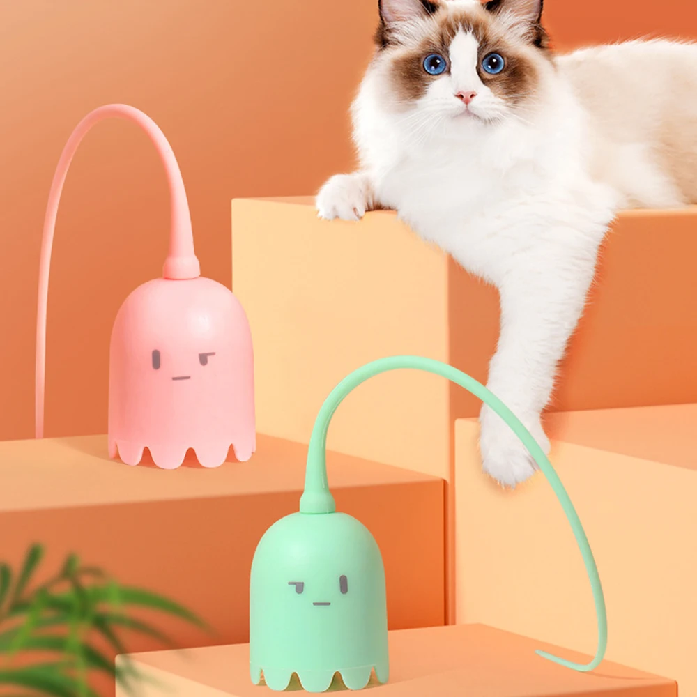 

Interactive Cat Toys USB Electric Intelligent Rolling Ball Toy Pet Cats Silicone Automatic Rotate Mouse Tail Kitten Teaser Stick