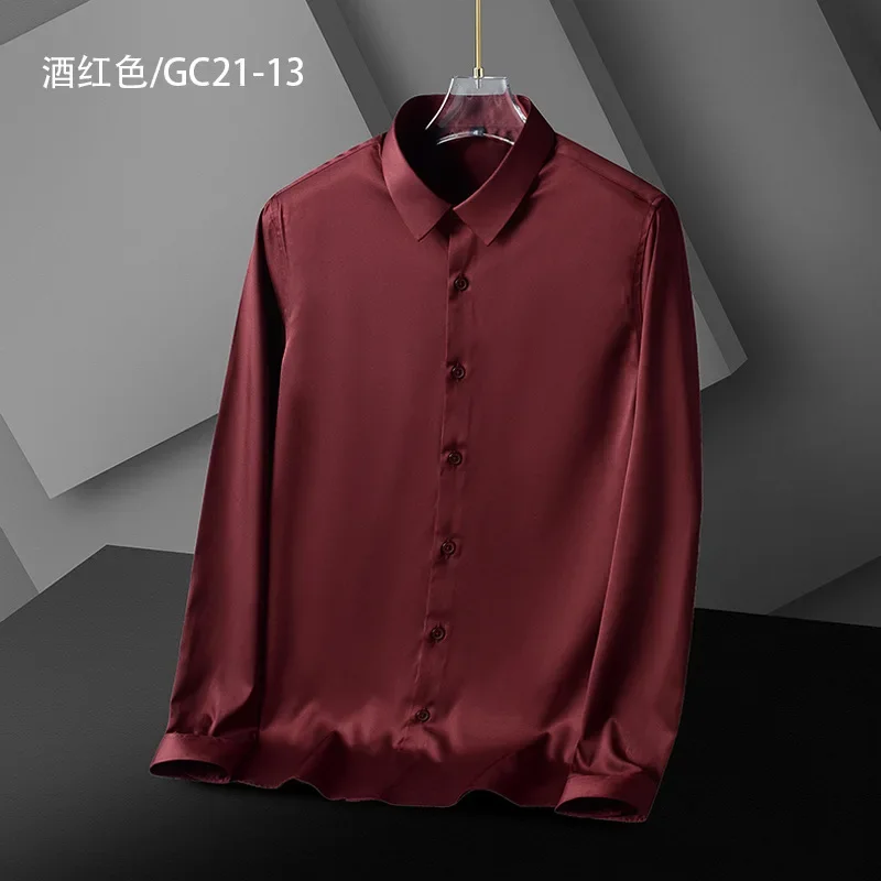 Red silky men's long-sleeved shirt, no ironing, breathable spring and autumn stretch shirt for groom
Red silky men's long-sleeved shirt, no ironing, breathable spring and autumn stretch shirt for groom