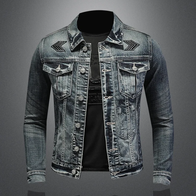 

Куртка мужская джинсовая, модная эластичная верхняя одежда из денима, европейские размеры, весна-осень