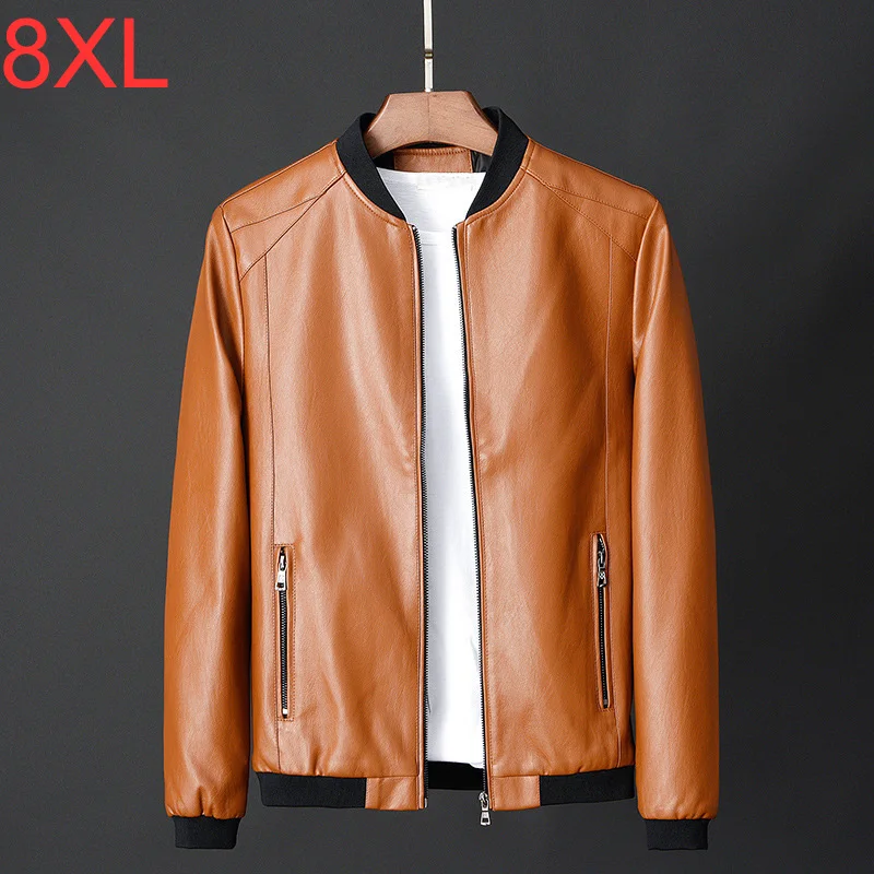 

Кожаная куртка-бомбер, мотоциклетная куртка, Мужская Байкерская бейсбольная куртка из искусственной кожи размера плюс 7XL 8XL, модная повседневная мужская куртка большого размера