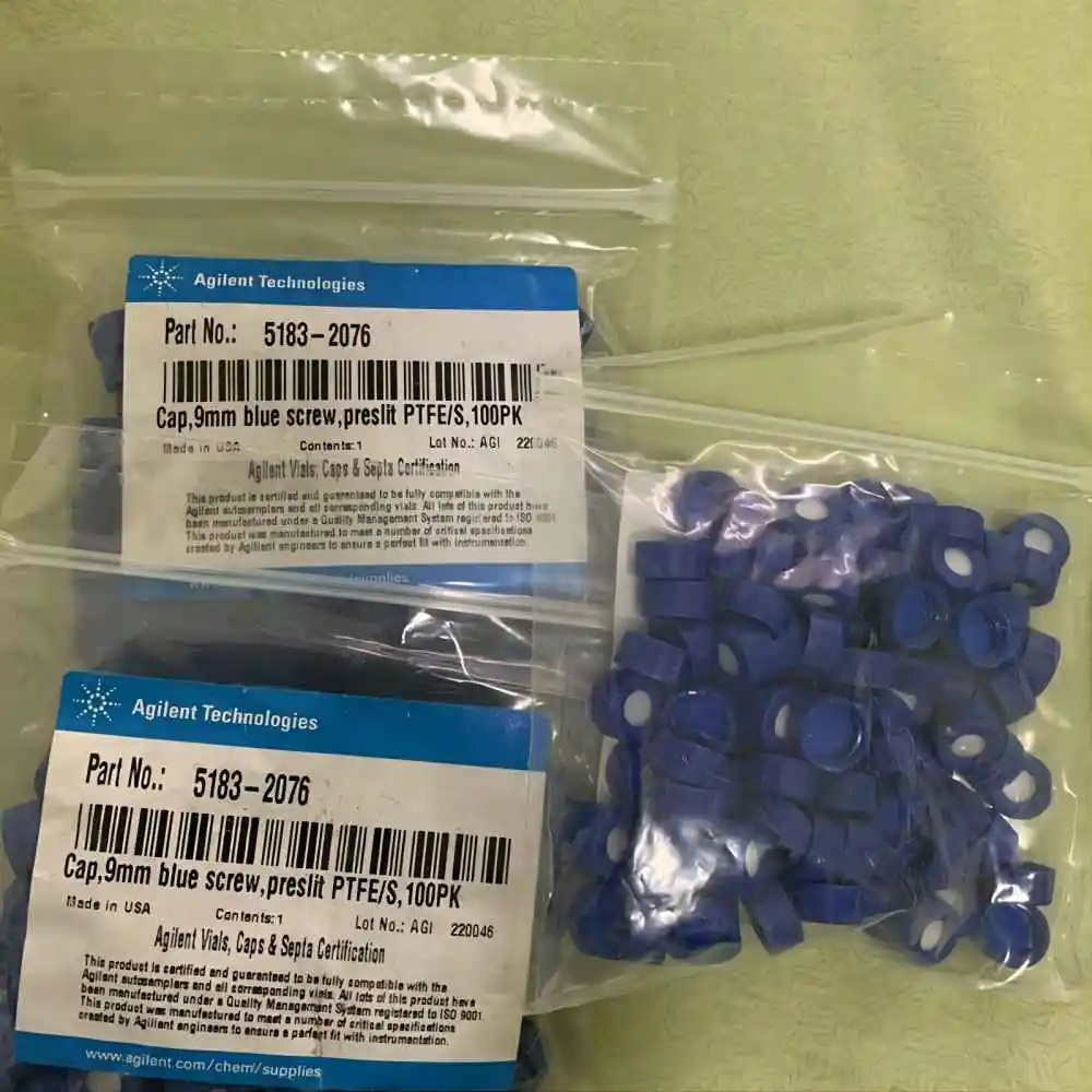 

Agilent 5183-2076 5190-7023 5185-5865 2mL Screw Top Vials & Caps Cap, screw, blue, preslit PTFE/silicone, 100/pk. Cap size: 12mm