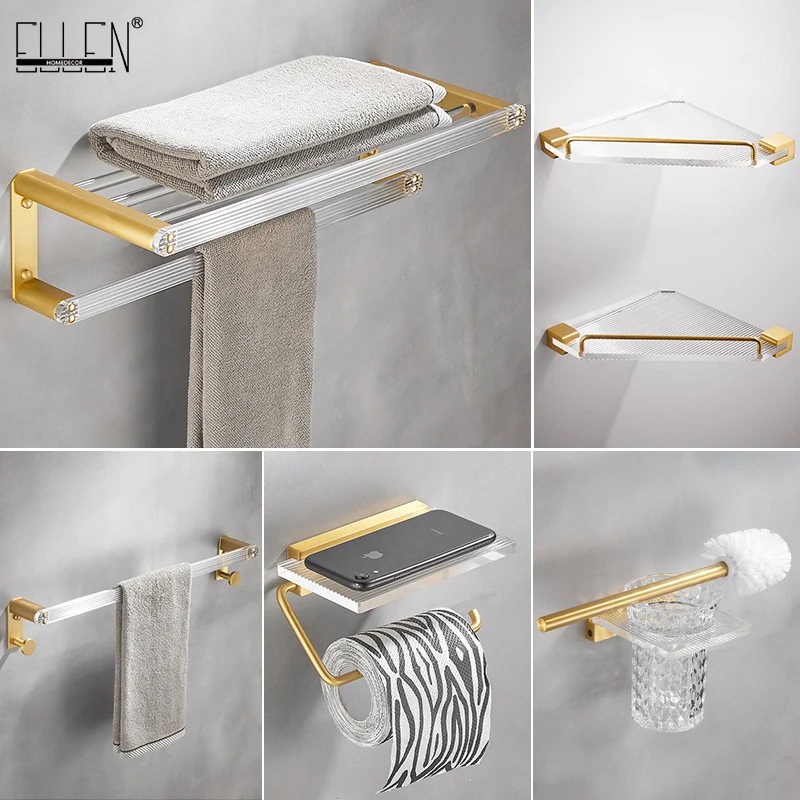 

ELLEN Gold Bathroom Accessories Towel Shelf Toilet Paper Holder Towel Rack Toilet Brush Holder Bath Hardware Set EL7004