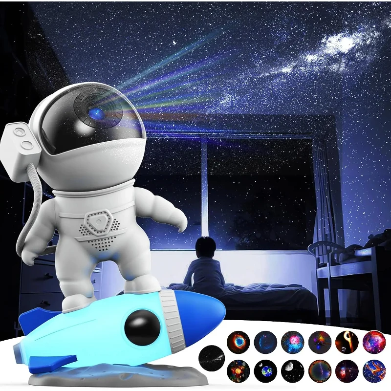 

Astronaut Rocket Star Projector 12in1 Galaxy Ambient Night Light 360° Rotating Starry Sky LED Light Kids Home Bedroom Gift