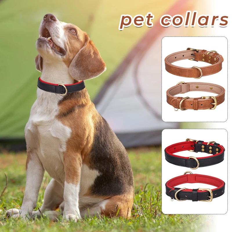 

Adjustable Customized Leather Id Nameplate Dog Collar Soft Padded Dogs Collars Free Engraving Name for Small Medium Large Dogs