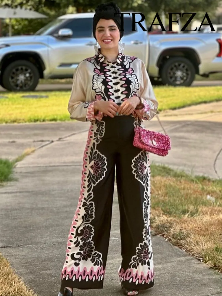 Женский атласный брючный костюм TRAFZA, Повседневная рубашка с цветочным принтом, прямые брюки полной длины на молнии с высокой талией и прямыми штанинами в стиле ретро на лето
Женский атласный брючный костюм TRAFZA, Повседневная рубашка с цветочным принтом, прямые брюки полной длины на молнии с высокой талией и прямыми штанинами в стиле ретро на лето